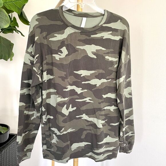 ATHLETA Studio to Street Camo Sweatshirt Top Olive Workout Sweatshirt size S - Picture 2 of 9